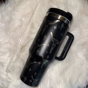 Black Tumbler with Silver Western Design